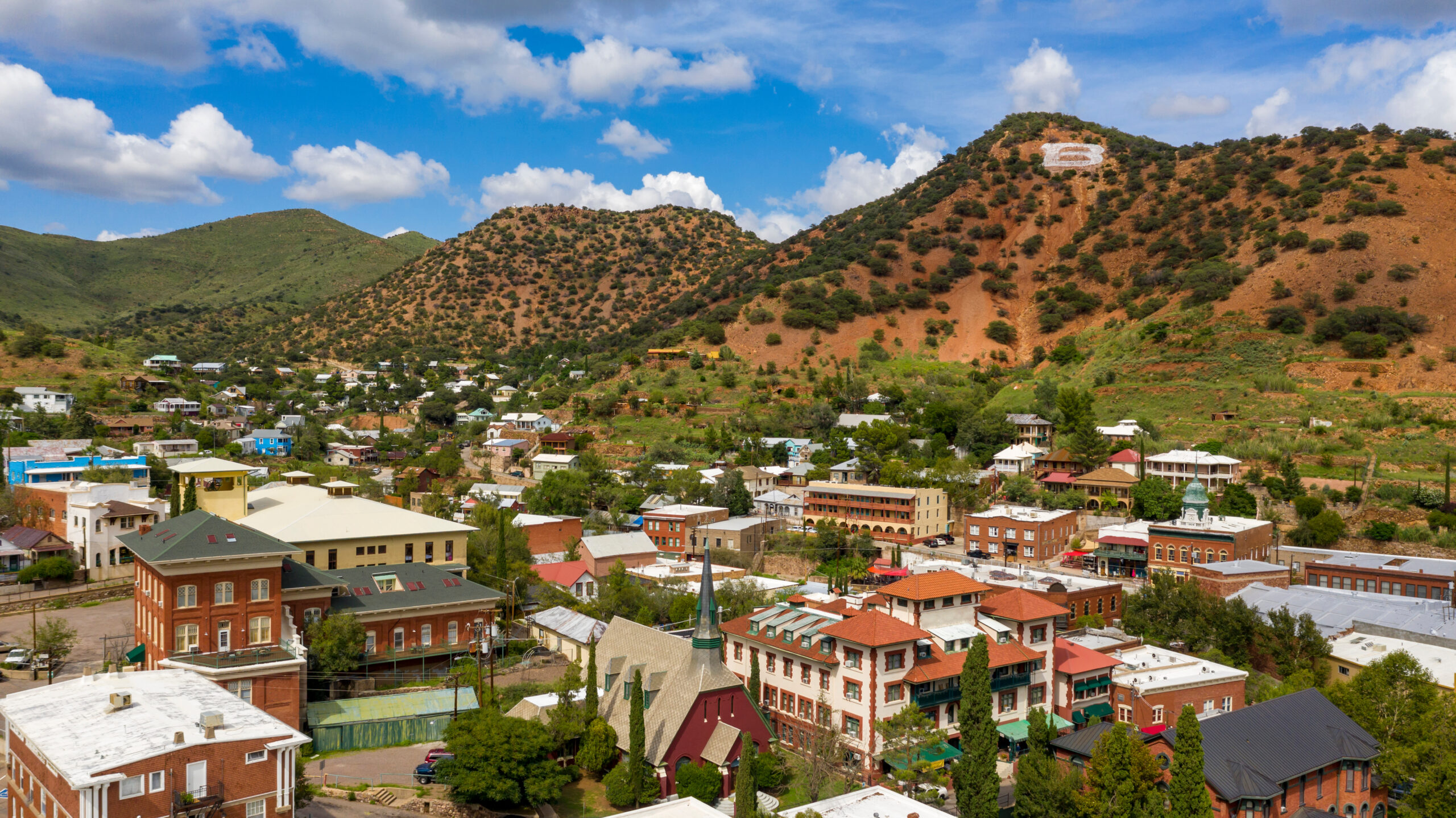 Also called Copper City Bisbee Arizona is seen here from an aerial perspective