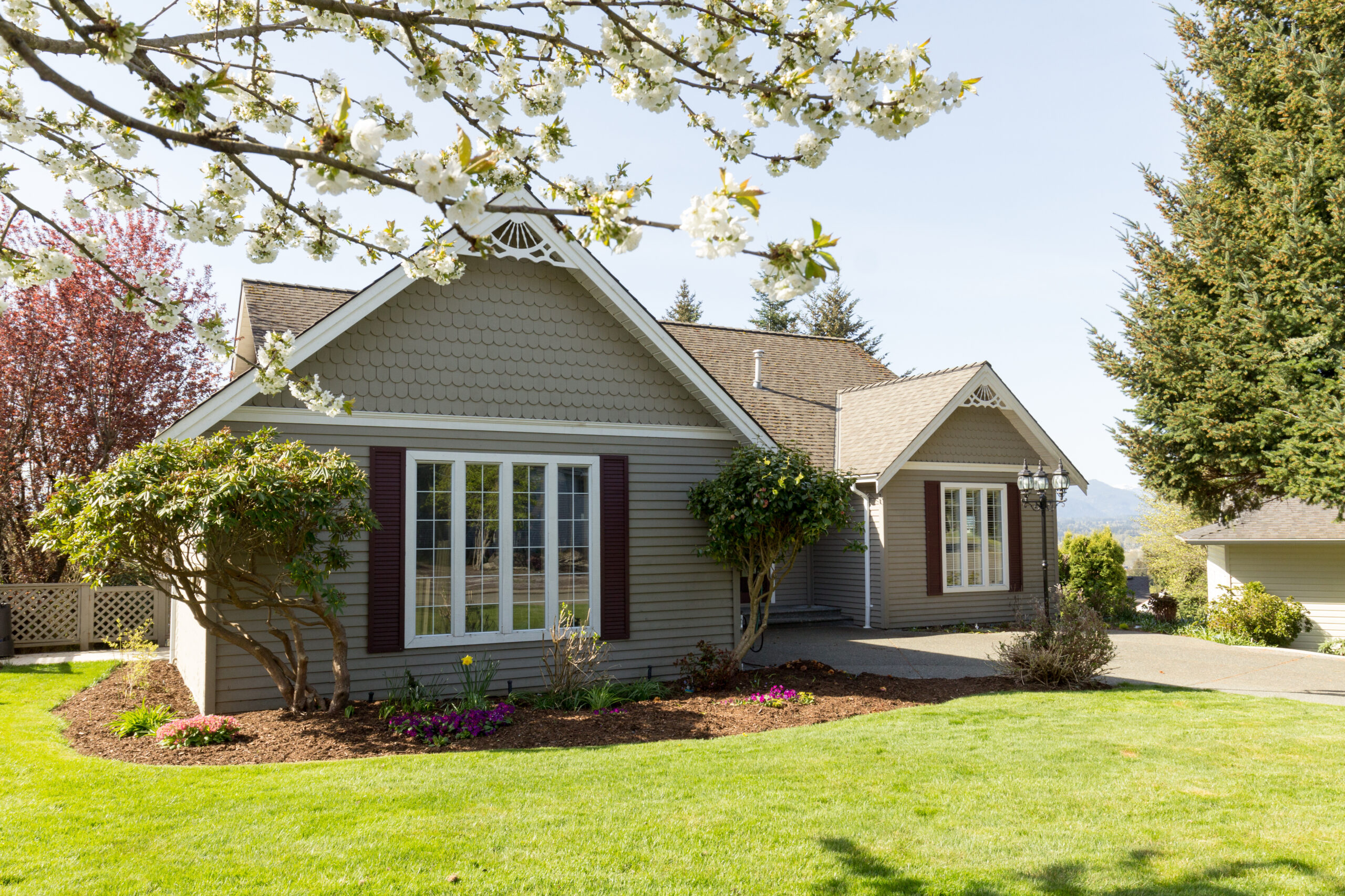 Bungalow house on spring day